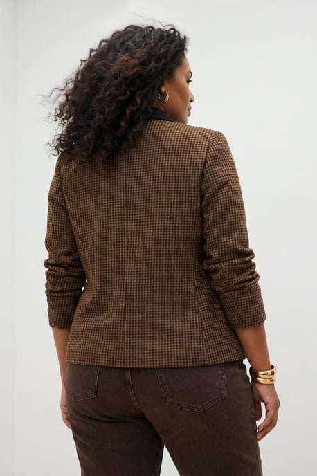 Trendyol Curve Dam Brun Rutig Lång Regular fit Plus size Kavajer - Image 2