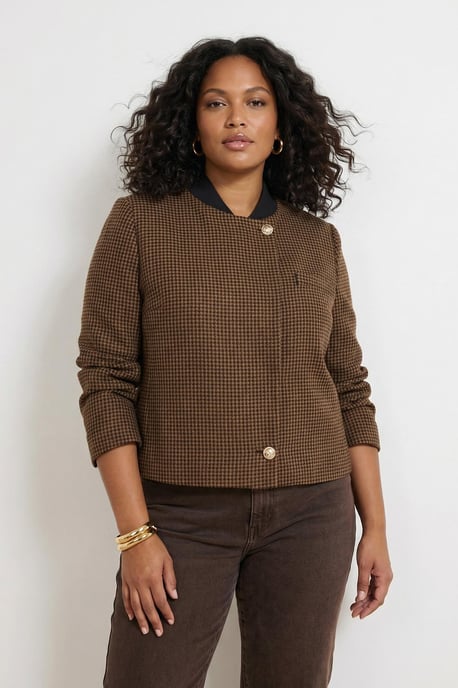 Trendyol Curve Dam Brun Rutig Lång Regular fit Plus size Kavajer - Image 3