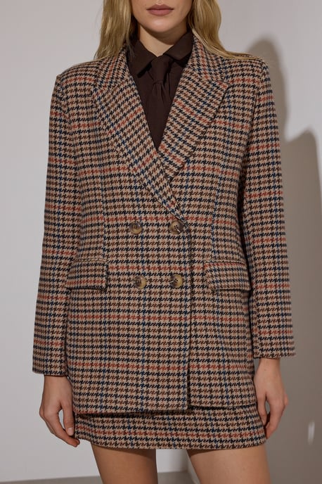 TRENDYOLMİLLA Women's Brown Plaid Long Regular fit Blazers - Image 2