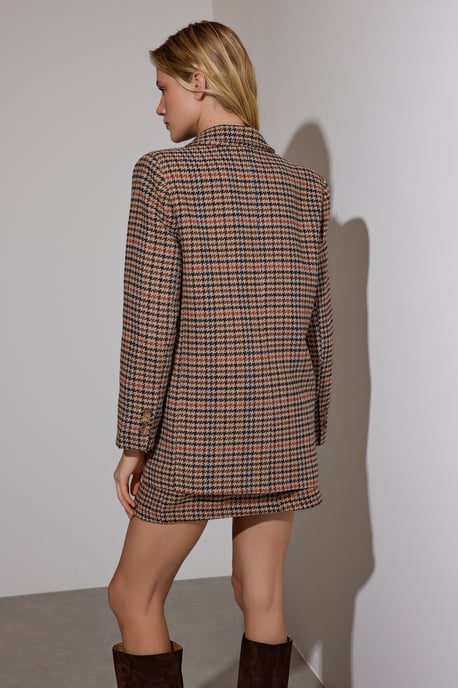 TRENDYOLMİLLA Women's Brown Plaid Long Regular fit Blazers - Image 3