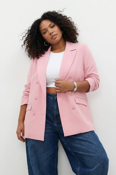 Trendyol Curve Dam Mörkblå Enfärgad Lång Regular fit Plus size Kavajer - Image 1