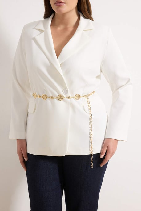 Trendyol Curve Dam Ecru Enfärgad Lång Oversize Plus size Kavajer - Image 2