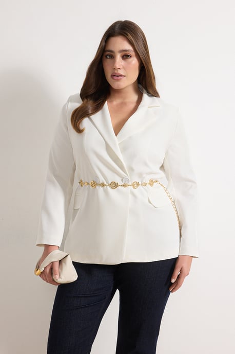 Trendyol Curve Dam Ecru Enfärgad Lång Oversize Plus size Kavajer - Image 6