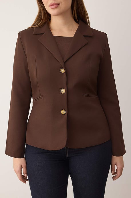 Trendyol Curve Dam Brun Enfärgad Lång Figursydd Plus size Kavajer - Image 2