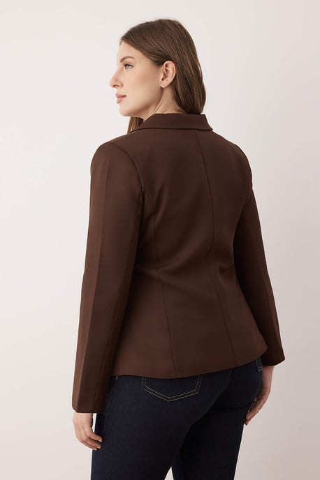Trendyol Curve Dam Brun Enfärgad Lång Figursydd Plus size Kavajer - Image 3