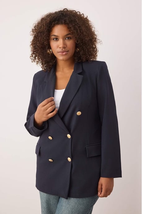 Trendyol Curve Dam Mörkblå Enfärgad Lång Figursydd Plus size Kavajer - Image 6