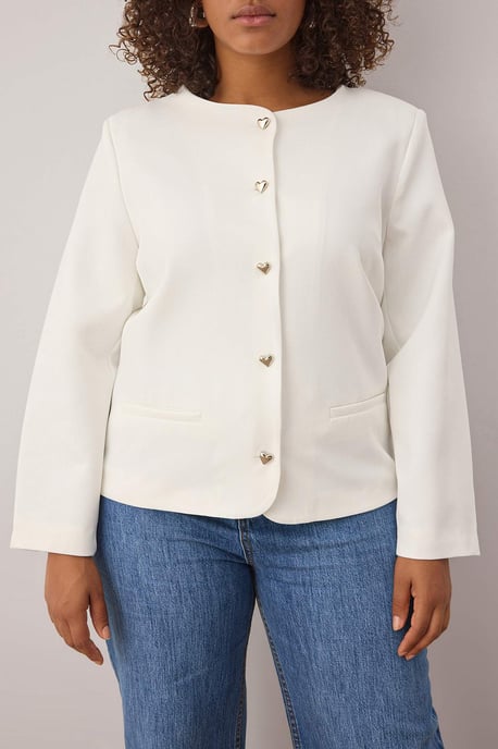 Trendyol Curve Dam Ecru Enfärgad Lång Regular fit Plus size Kavajer - Image 2