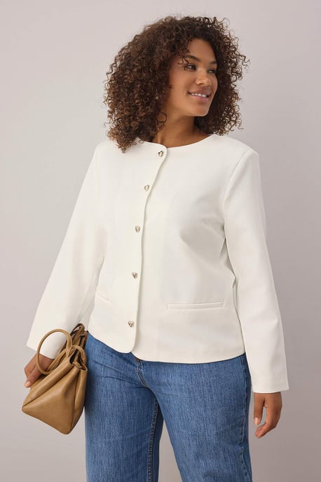 Trendyol Curve Dam Ecru Enfärgad Lång Regular fit Plus size Kavajer - Image 6