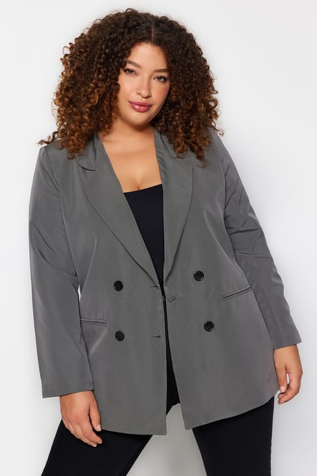 Trendyol Curve Dam Grå Enfärgad Lång Oversize Plus size Kavajer - Image 1