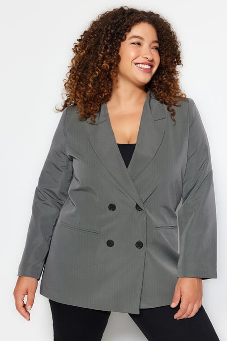Trendyol Curve Dam Grå Enfärgad Lång Oversize Plus size Kavajer - Image 2