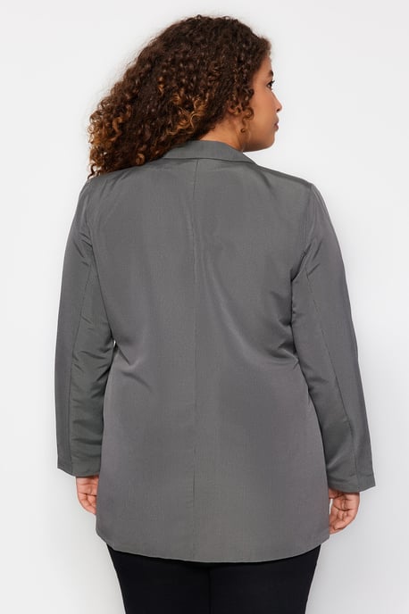 Trendyol Curve Dam Grå Enfärgad Lång Oversize Plus size Kavajer - Image 4