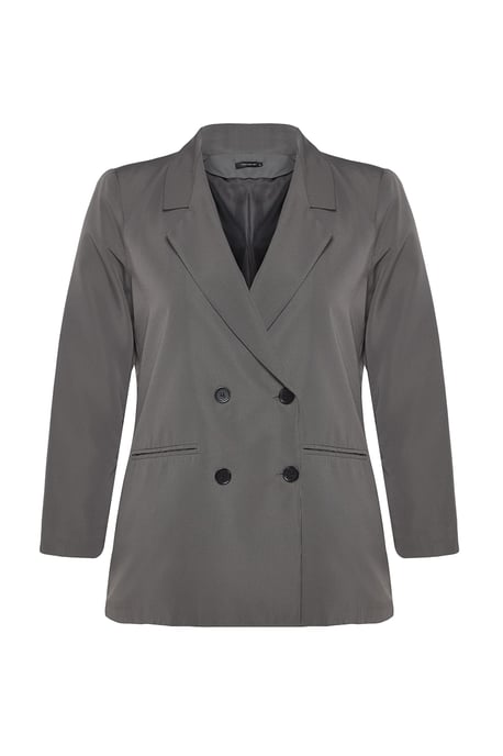 Trendyol Curve Dam Grå Enfärgad Lång Oversize Plus size Kavajer - Image 5
