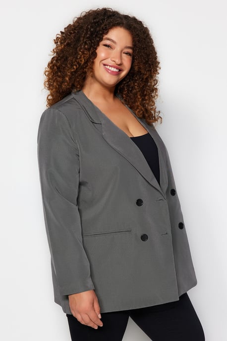 Trendyol Curve Dam Grå Enfärgad Lång Oversize Plus size Kavajer - Image 6
