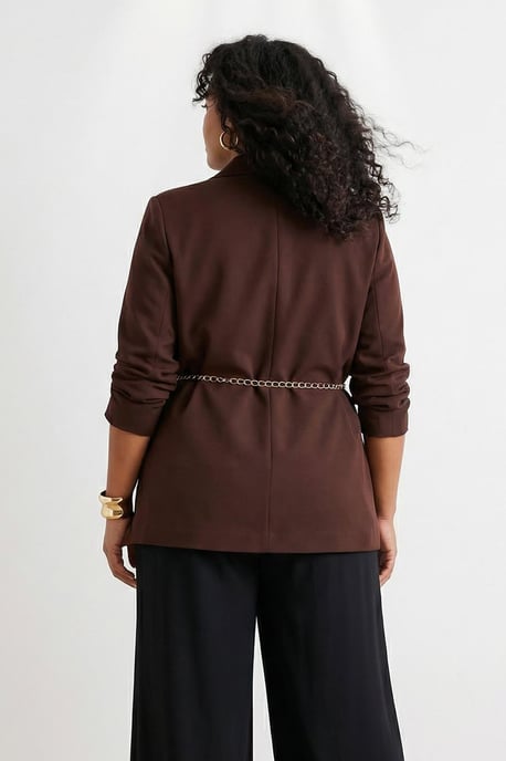 Trendyol Curve Dam Brun Enfärgad Lång Oversize Plus size Kavajer - Image 2