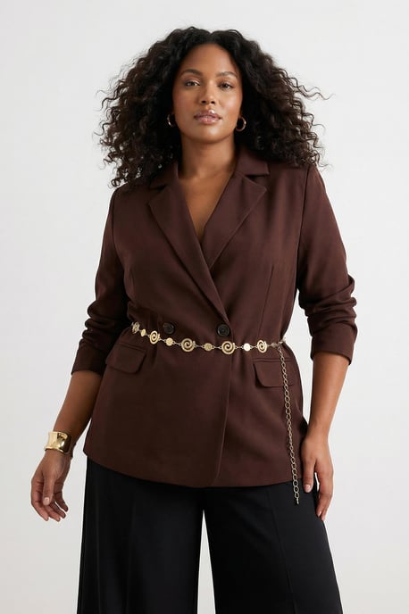 Trendyol Curve Dam Brun Enfärgad Lång Oversize Plus size Kavajer - Image 3
