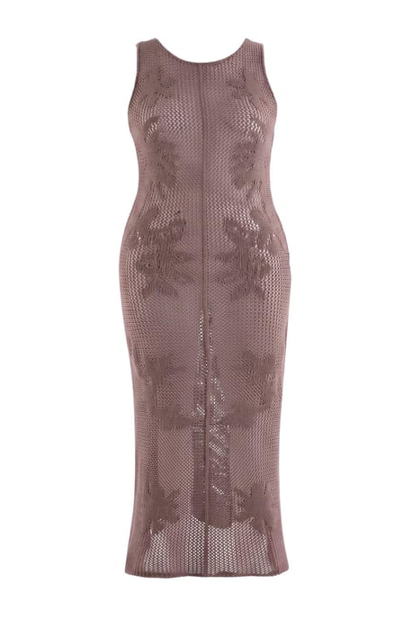 Trendyol Curve Dam Beige Blommig Midi Ärmlös Bodycon Plus size Klänning - Image 3