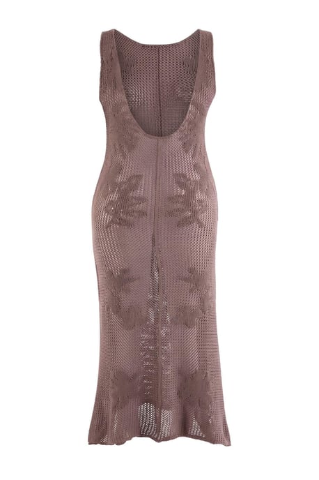 Trendyol Curve Dam Beige Blommig Midi Ärmlös Bodycon Plus size Klänning - Image 5