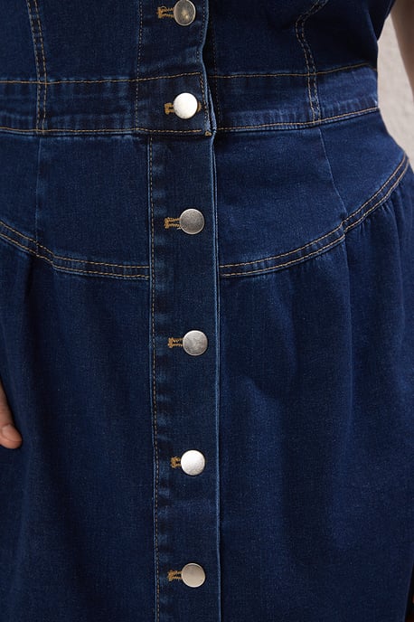 Trendyol Curve Dam Mörkblå Enfärgad Midi Ärmlös Casual A-linje Plus size Klänning - Image 2