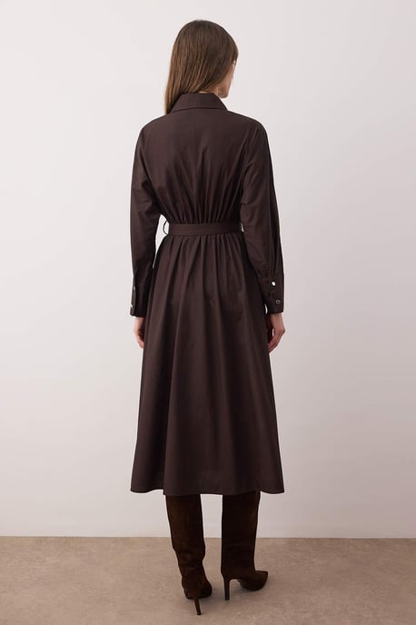 TRENDYOLMİLLA Dames Bruin Effen Midi Lang Casual Blousejurk Jurken - Image 4