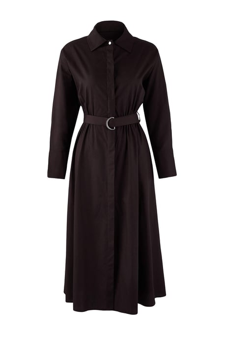 TRENDYOLMİLLA Dames Bruin Effen Midi Lang Casual Blousejurk Jurken - Image 5