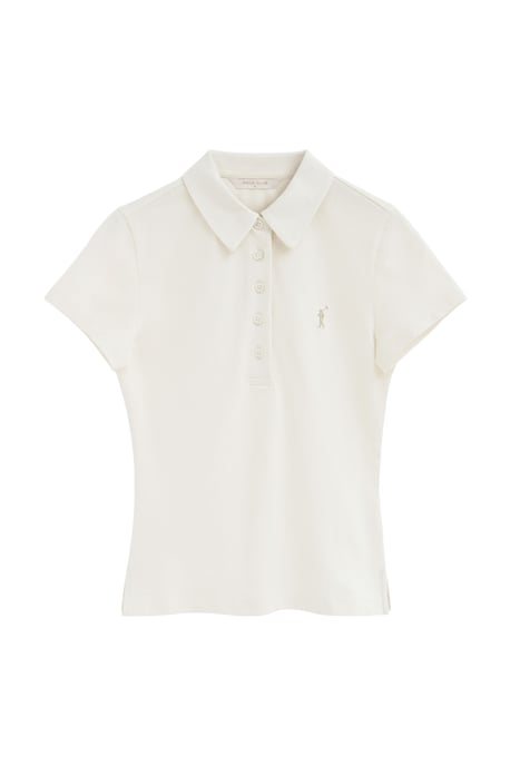 Gebroken witte polo met korte mouwen, slim fit en geborduurd Rigby Go-logo - Image 1