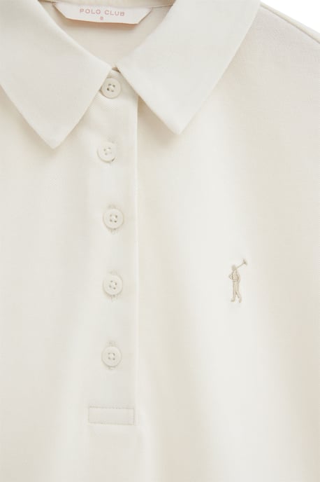 Gebroken witte polo met korte mouwen, slim fit en geborduurd Rigby Go-logo - Image 3