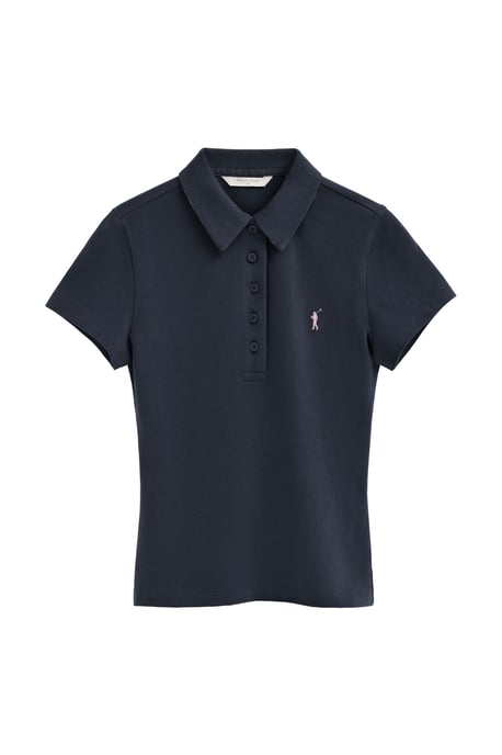 Marineblauwe polo met korte mouwen, slim fit en geborduurd Rigby Go-logo - Image 1