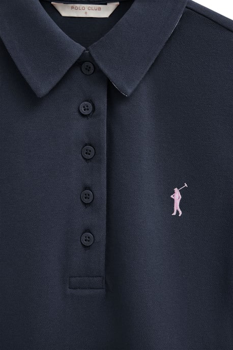 Marineblauwe polo met korte mouwen, slim fit en geborduurd Rigby Go-logo - Image 3