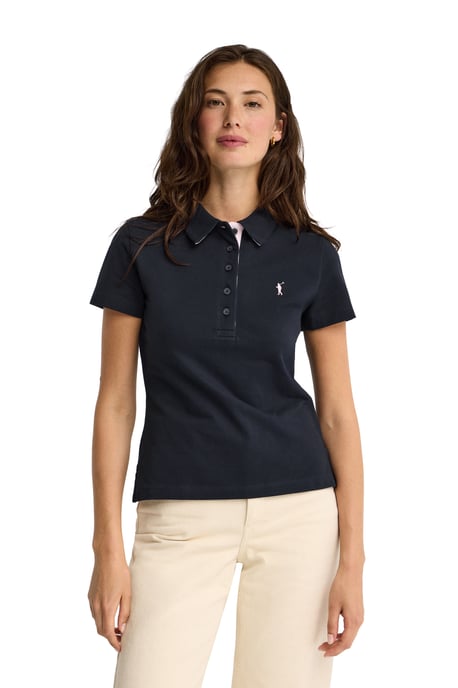 Marineblauwe polo met korte mouwen, slim fit en geborduurd Rigby Go-logo - Image 4
