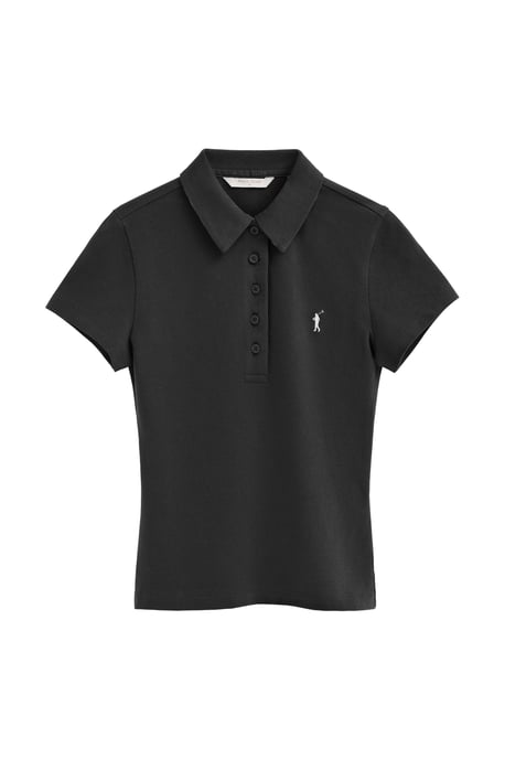 Zwarte polo met korte mouwen, slim fit en geborduurd Rigby Go-logo - Image 1
