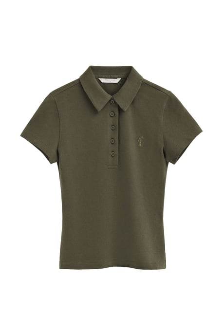 Legergroene polo met korte mouwen, slim fit en geborduurd Rigby Go-logo - Image 1