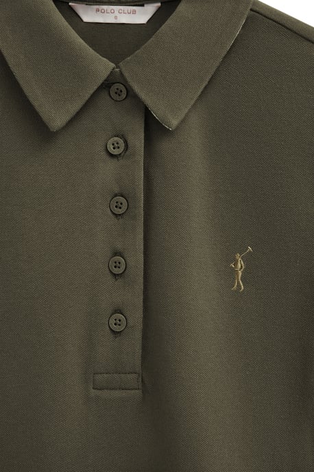 Legergroene polo met korte mouwen, slim fit en geborduurd Rigby Go-logo - Image 3