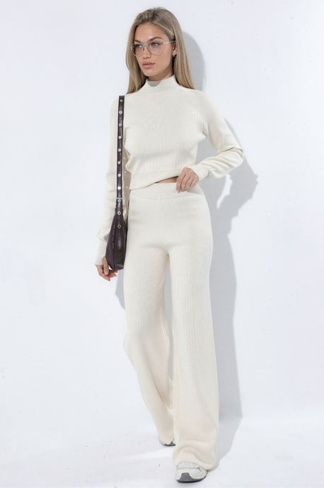 Half Turtleneck Crop Sweater and Pants Knit Set - Image 2