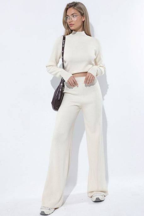 Half Turtleneck Crop Sweater and Pants Knit Set - Image 3