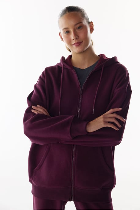 Brushed Zip Hooded Sweatshirt - Image 1