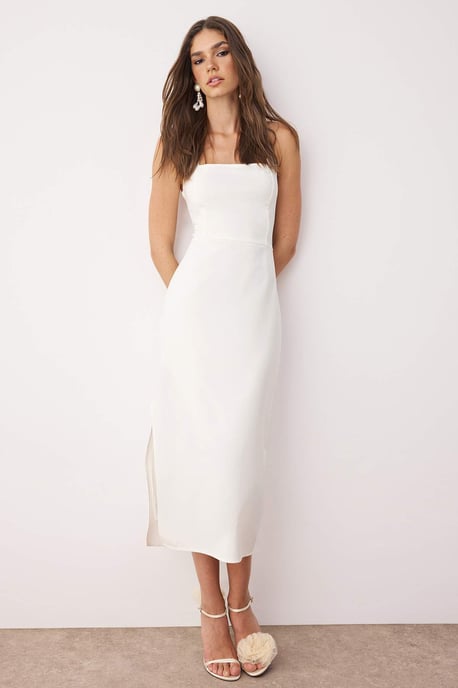 TRENDYOLMİLLA Dames Wit Effen Midi Mouwloos Stijlvol/Avond Bodycon Jurken - Image 6
