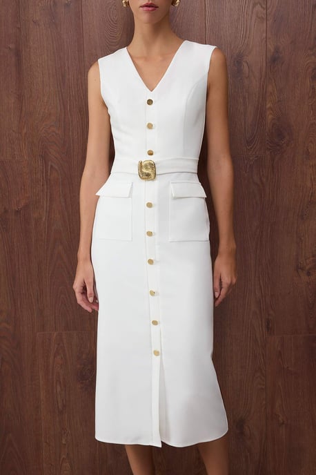 TRENDYOLMİLLA Dames Wit Effen Midi Mouwloos Avond / Dagelijks Bodycon Jurken - Image 2