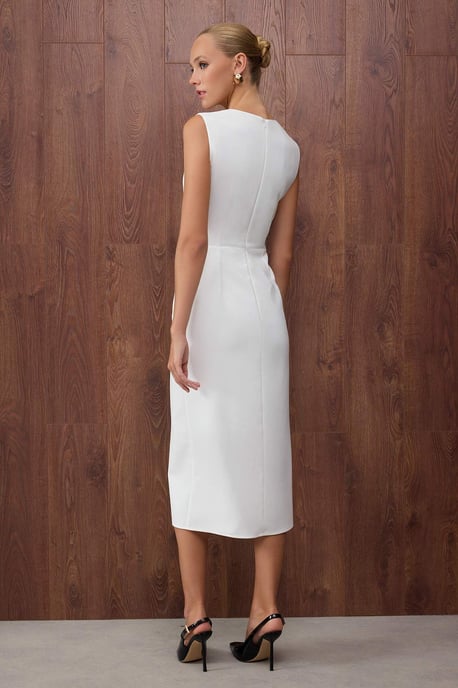 TRENDYOLMİLLA Dames Wit Effen Midi Mouwloos Avond / Dagelijks Bodycon Jurken - Image 3