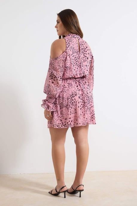 Trendyol Curve Dam Rosa Djurmönster Midi Lång Kväll / Vardag A-linje Plus size Klänning - Image 3