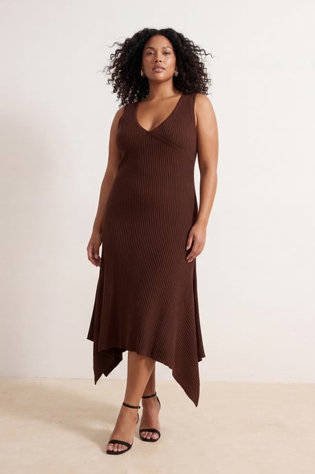 Trendyol Curve Dam Brun Enfärgad Midi Ärmlös Casual A-linje Plus size Klänning - Image 6