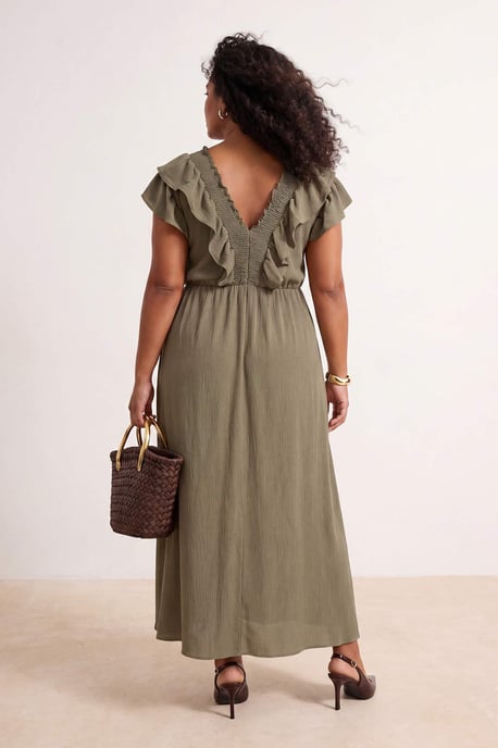 Trendyol Curve Dam Khaki Enfärgad Midi Ärmlös Casual A-linje Plus size Klänning - Image 3