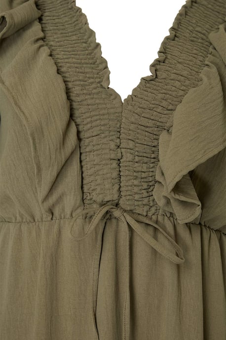 Trendyol Curve Dam Khaki Enfärgad Midi Ärmlös Casual A-linje Plus size Klänning - Image 5