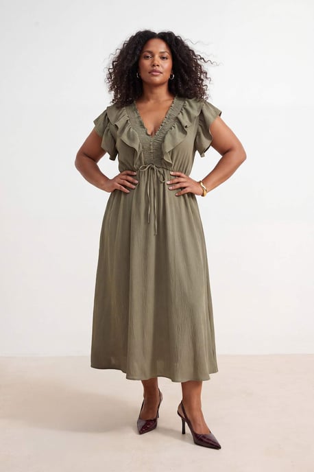 Trendyol Curve Dam Khaki Enfärgad Midi Ärmlös Casual A-linje Plus size Klänning - Image 6