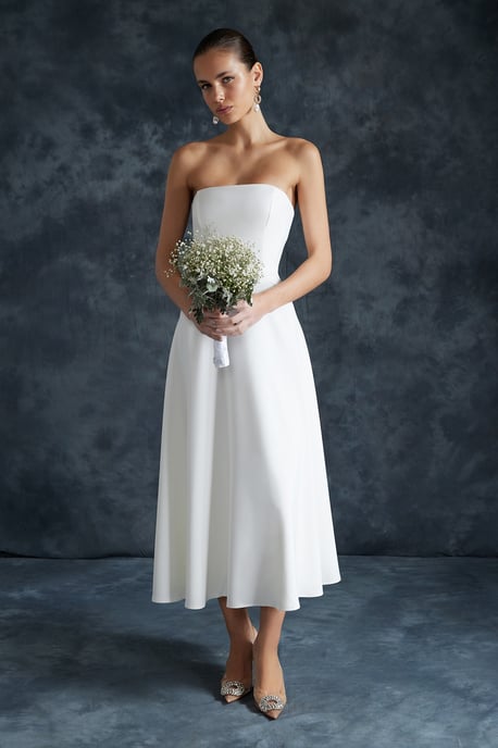 TRENDYOLMİLLA Women's White Plain Midi Sleeveless Stylish/Night Skater Dresses - Image 5