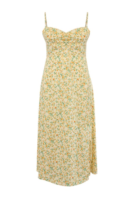 Trendyol Curve Dam Gul Blommig Midi Ärmlös Casual A-linje Plus size Klänning - Image 3