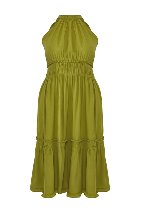 Trendyol Curve Dam Khaki Enfärgad Midi Ärmlös Casual A-linje Plus size Klänning - Image 4