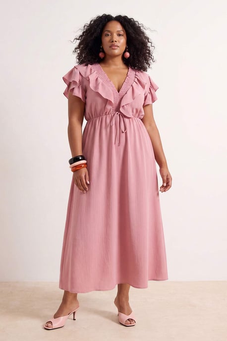 Trendyol Curve Dam Rosa Enfärgad Midi Ärmlös Casual A-linje Plus size Klänning - Image 6