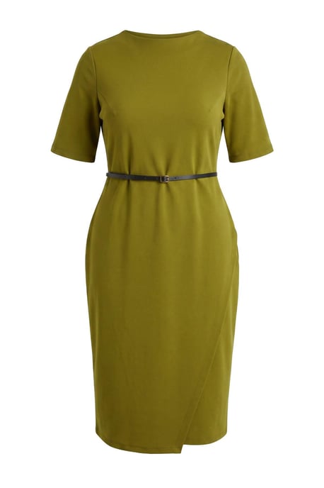 Trendyol Curve Dames Kaki Effen Midi Kort A-lijn Grote maten Jurk - Image 3