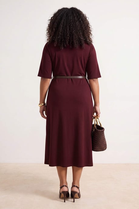Trendyol Curve Dam Brun Enfärgad Midi Kort A-linje Plus size Klänning - Image 3