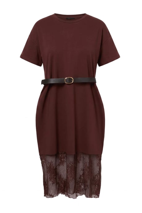 Trendyol Curve Dam Brun Enfärgad Midi Kort Rak Plus size Klänning - Image 3